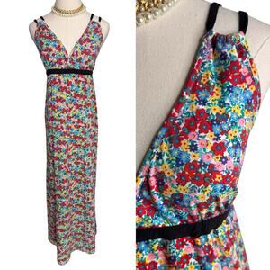 Joe Boxer cotton floral print adjustable waist maxi dress red blue size medium M